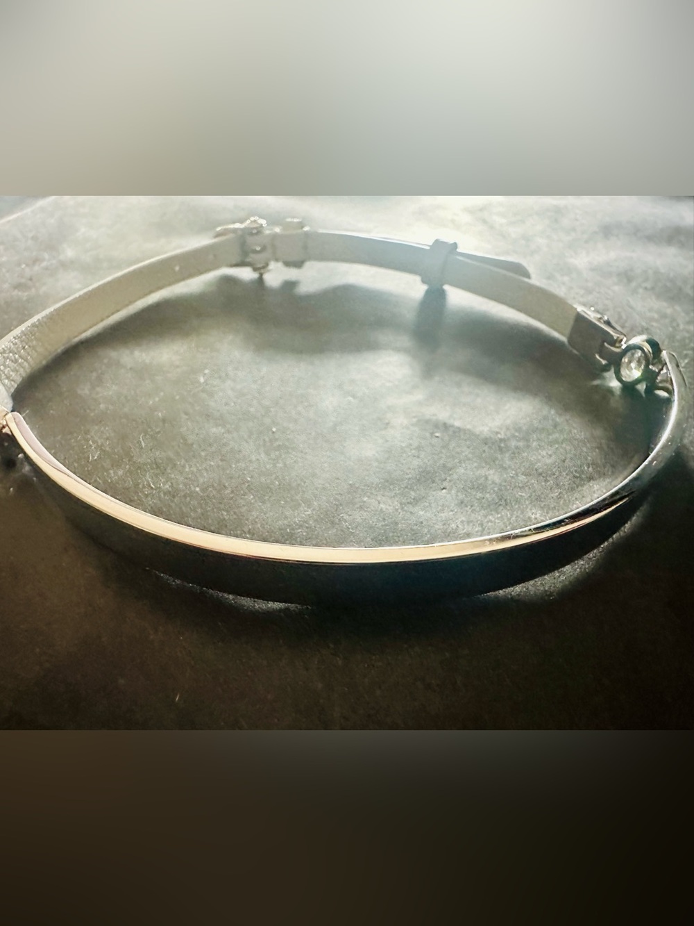 Henri Bendel Gray Leather Choker with Rhinestone Trim